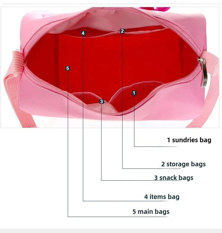 Dance Bag for Girls 4-6, Waterproof Nylon Sports Kids Duffle Bag, Gymnastics Bag with Double-Layer Design, Adjustable Strap & Spacious Storage – Ideal for Dance,Ballet, Gym, Travel (Pink)3