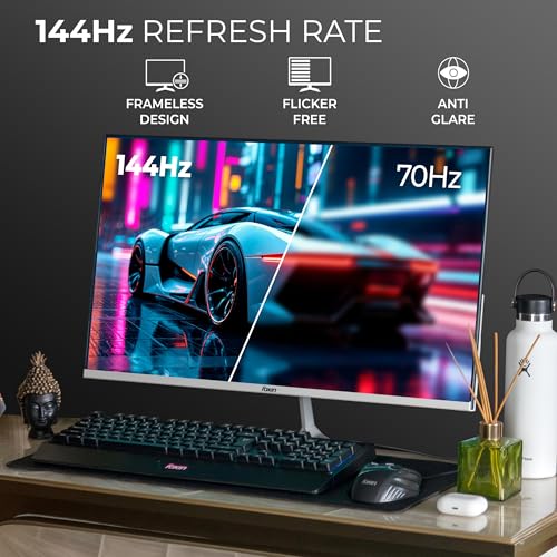 Image of Foxin Elite Ultra 24 Inch FHD Flat LED Monitor 1920x1080 Pixel Elite Series | 144Hz Refresh Rate, Built-in Speakers, HDMI & DP Port, Frameless, Wall Mountable, Slim | 3 Yrs Warranty | White