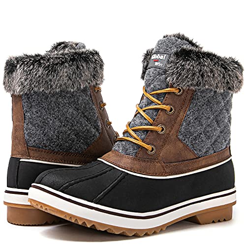 GLOBALWIN Women's Snow Boots Brown/Grey Winter Boots For Women 10M