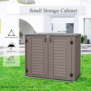 Horizontal Resin Storage Shed 34 Horizontal Cuft Outdoor Storage Cabinet Waterproof for GardenBackyardHomePool Lockable34 Cuft Brown
