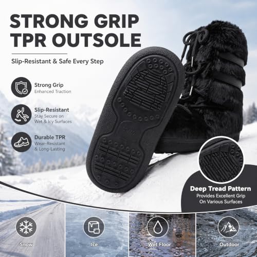 Image of ZHENAIYISHENG Furry Faux Fur Boots for Women - Fuzzy Winter Snow Boots - Fluffy Black White Pink Fur Boots - Lace-up Mid-Calf Water-Resistant Platform Boots