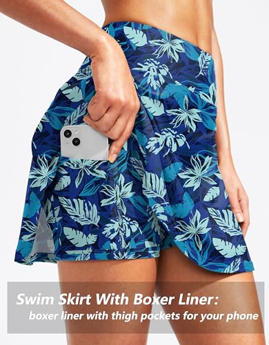 Image of Kayrth Women's High Waisted Swim Skirt with Zipper Pockets Tummy Control Bathing Suit Swimsuit Tankini Bottoms