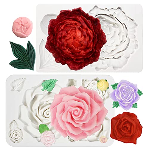 Large Rose And Peony Flower Fondant Silicone Molds 2 In Set For Sugarcraft, Cake Decoration, Cupcake Topper, Jewelry Resin Casting, Soap Making #TOP10