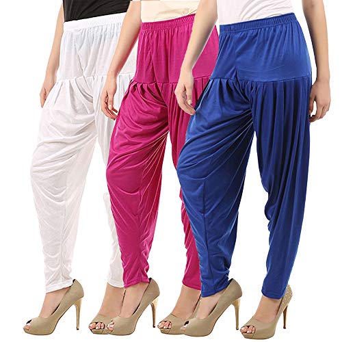Image of Buy That Trendz Combo Offer (Pack of 3) Cotton Viscose Lycra Dhoti Patiyala Salwar Harem Bottoms Pants for Womens (White, Maroon, Black)