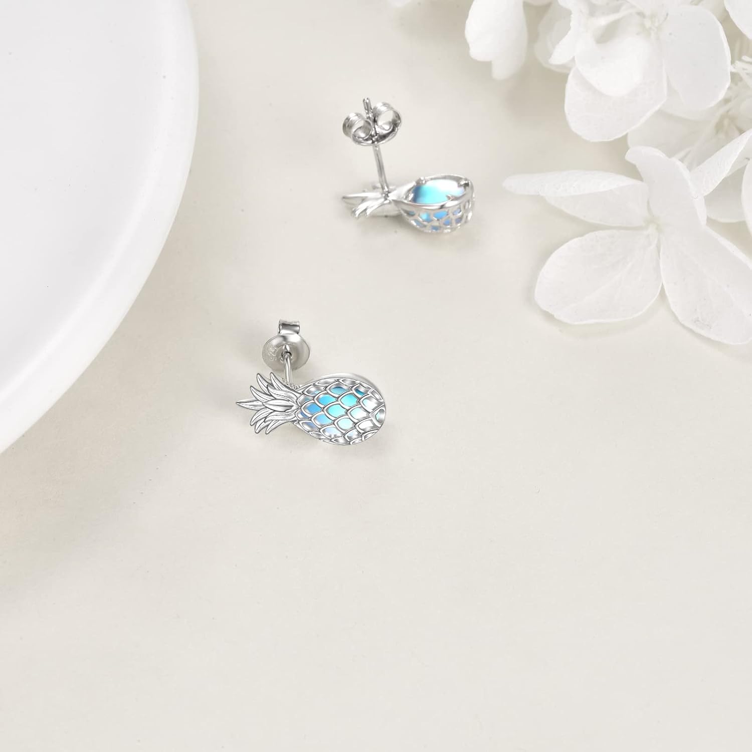 Pineapple Stud Earrings Sterling Silver Moonstone Fruit Stud Earrings Jewelry Gifts for Women - Image 5