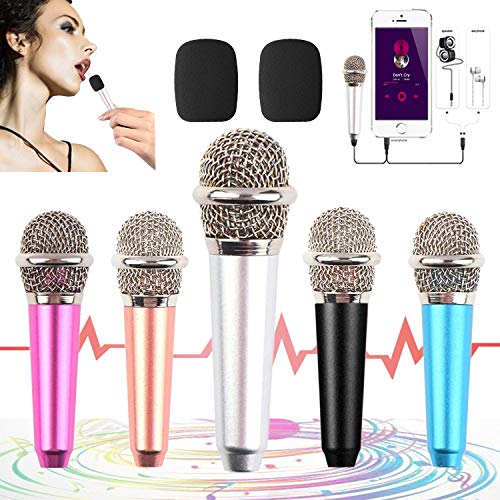 Mini Microphone for iPhone,Tiny Microphone,Portable Microphone/Mini mic,for Mobile Phone, Computer, Tablet, Recording Chat and Singing,with Mic Stand and 2PCS Sponge Foam Cover (Silver White)