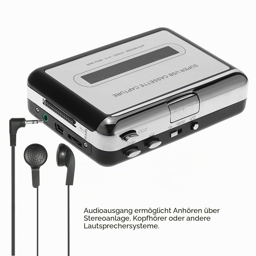 Docooler USB-Konverter auf MP3 und Kassettenspieler, konvertiert Audiokassetten in digitale MP3-Kassetten für die Aufnahme in MP3 oder Windows