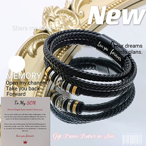 Pulsera de cuero para hombre GAUEIOUR negra miniatura 4