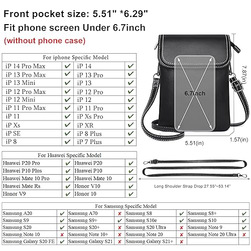 KUKOO Small Crossbody Bags for Women Cell Phone Purse Wallet Bag PU Leather with Shoulder Strap3