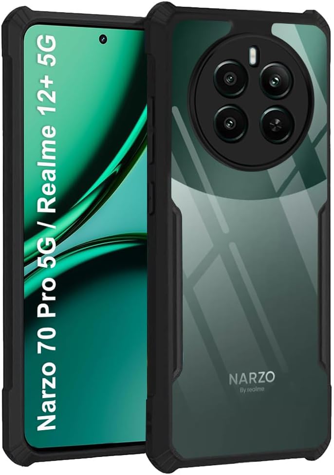 TheGiftKart Crystal Clear Back Cover Case Compatible with Realme 12 Plus 5G / Realme P1 5G/ Narzo 70 5G / Narzo 70 Pro 5G | 360 Degree Protection | Shock Proof Design Back Case(PC&TPU, Black Bumper)
