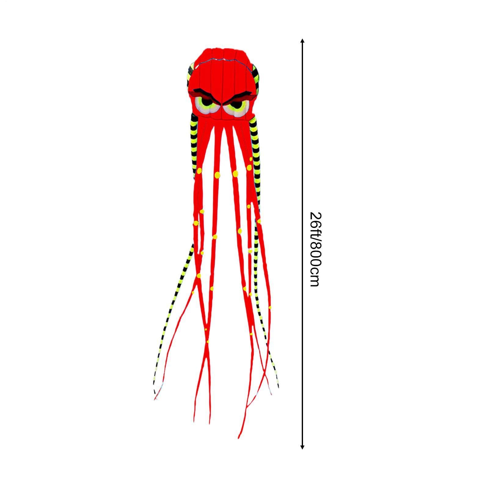 Cometa de pulpo | Juguetes de viento en forma de pulpo de 26 pies | Cometa grande | para vacaciones de verano familiares, cumpleaños, adultos, fiesta al aire libre en el patio trasero