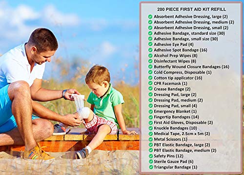 First Aid Kit Refill - 200 Piece - Extra Replacement Supplies For First Aid Kits, Loose Packed Restock Supply Pack #TOP3