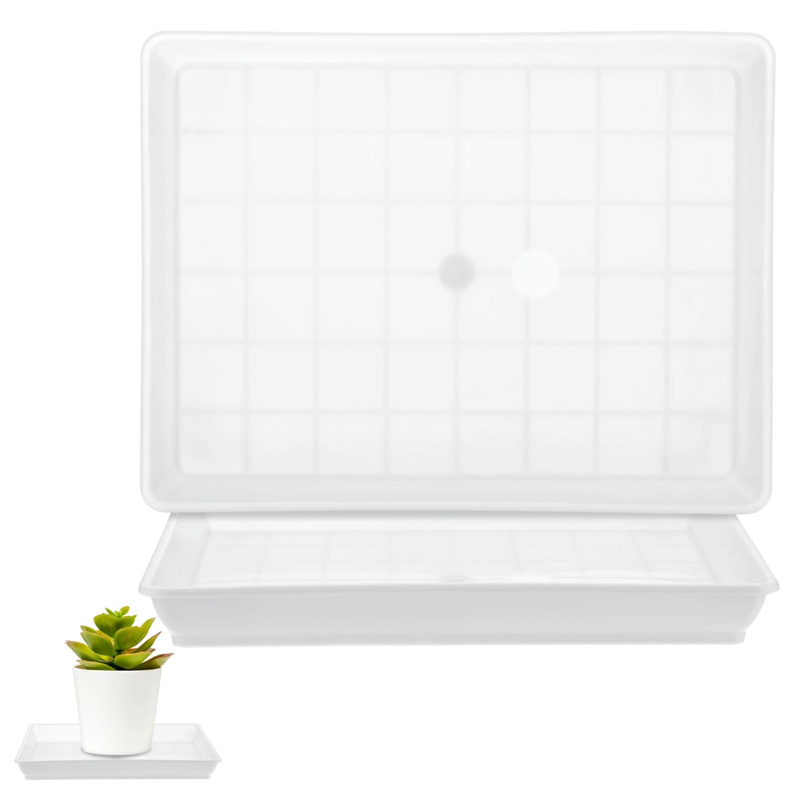 M METERXITY 2-Pack Plastic Plant Saucers, 5.2 x 7.2 Inch ID Rectangular Plant Pot Water Trays for Indoor/Outdoor, Flowerpot Drip Tray [6 x 8 Inch OD, White]
