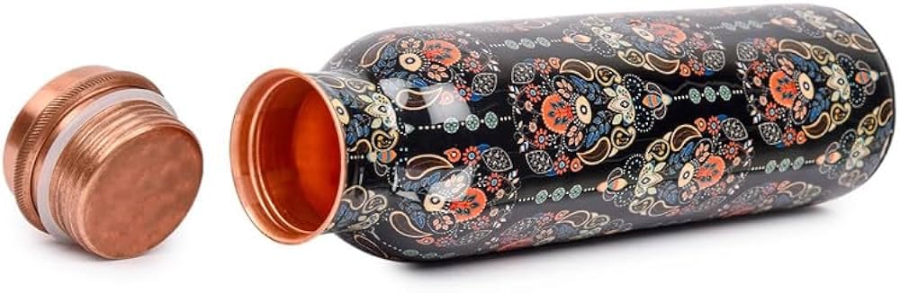 Bouteille d'eau en cuivre pur 1L avec finitions imprimées de haute qualité artisanale
