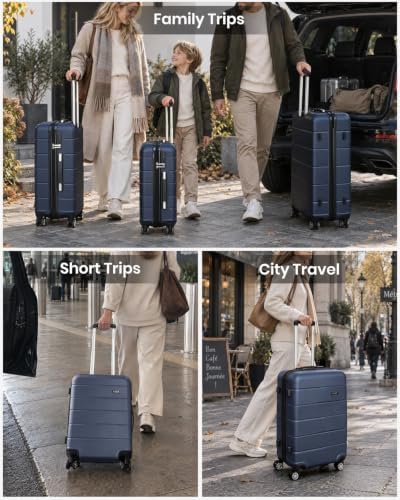 Kono Hardside 3 Piece Set - 20" Carry-On, 24" & 28" Checked Luggage Navy — 사진 2