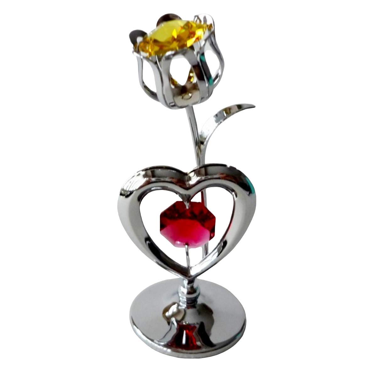 Crystocraft Yellow,Red,Silver,Purple Tulip Heart Flower Crystal Ornament With Swarovski Elements Gift Boxed Purple Crystals Silver Chrome Plated Perfect Keepsake Collectors Garden Floral Gift Figurine