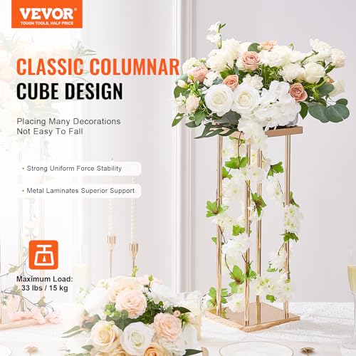 VEVOR 4PCS Gold Metal Column Wedding Flower Stand, 23.6inch /60cm High with Metal Laminate, Vase Geometric Centerpiece Stands, Cylindrical Floral Display Rack for Events Reception, Party Road Leads by VEVOR - Image 2