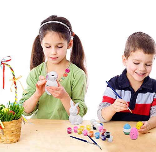 Set Of 5 Ceramic Easter Eggs And Bunnies Figurines Paint Craft Kit Unpainted Ceramics Egg & Bunny For Kids Classroom Art Project Spring Favors Holiday Party Decoration With Paint And Brushes Included #TOP3