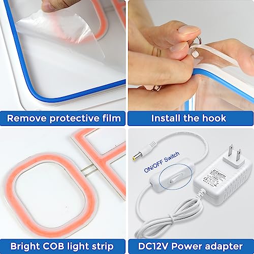 Rolanche Open Signs For Business, 16"X 9" Open Sign With On/Off Switch Adapter, Bright Led Neon Open Sign, Eye-Catching Open Light Up Sign For Window, Wall, Store, Shop, Blue/Pink, Horizontal #TOP2