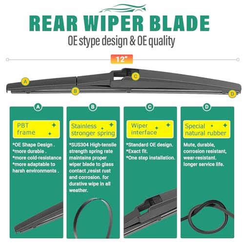 Image of 22 inch 21 inch 12 inch Windshield Wiper Blades Replacement for Dodge Durango 2011-2025 / Jeep Grand Cherokee 2011-2013 Premium All Weather Front Rear Wipers Set - OEM Quality (Pack of 3)