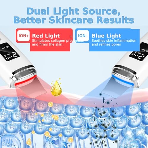 Image of Docoss Facial Skin Scrubber & Ultrasonic Pore Cleaning Machine with 4 Modes, Blackhead Remover with Red Light & Blue Light, Face Cleansing Rechargeable Machine(White)