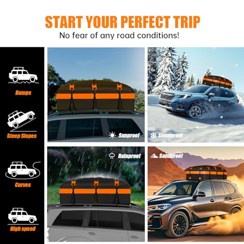 CARFORU Car Rooftop Cargo Carrier Bag, 30 Cubic Feet Waterproof Soft-Shell Car Roof Bag for All Vehicle with/Without Rack, Include Anti-Slip Mat, Reinforced Straps, Door Hooks Luggage Lock (Orange)