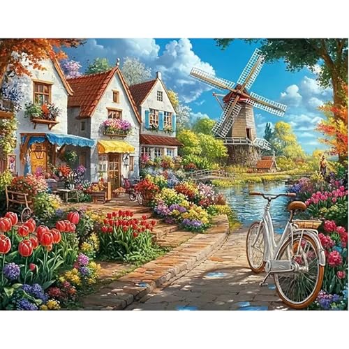 Broderie diamant fleurs de campagne GLIDIAM grand format 50x40cm pour décoration salon cosy