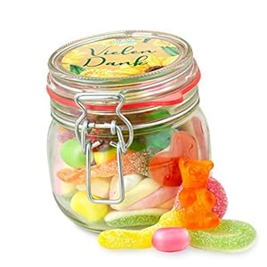 Kleines Vielen Dank Glas – süßes Geschenk-Glas für Freunde und Familie, bunter Süßigkeiten-Mix