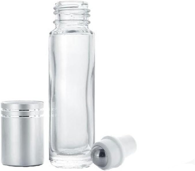 6 Pack - Roll on Glass Bottle - Clear 10ml 1/3oz Size for Essential Oil - Empty Aromatherapy Perfume Bottles - Refillable Slim with Cap [Clear]