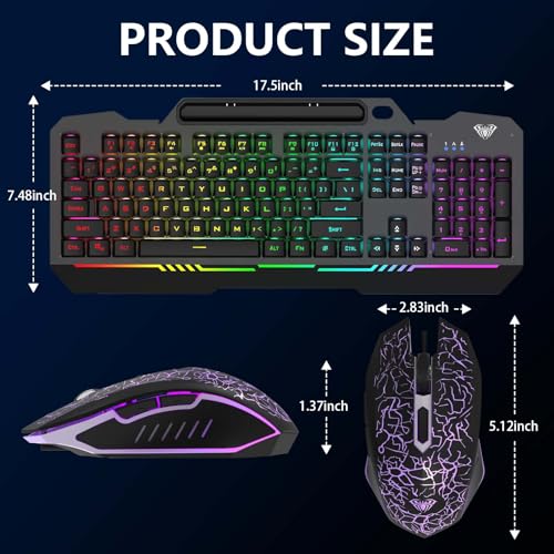 AULA Gaming Keyboard, T102 104 Keys Gaming Keyboard and Mouse Combo with RGB Backlit, All-Metal Panel, Anti-Ghosting, PC Game Keyboard and Mouse, USB Wired Keyboard Mouse for MAC Xbox PC Gamers