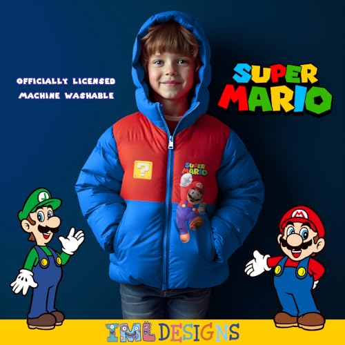 Image of Nintendo Super Mario Bros Winter Jacket for Boys Mario Kart Graphic Print Boys Puffer Winter Coat for Big and Little Kids