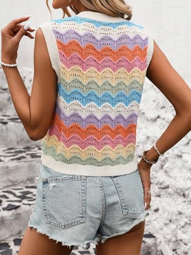 MakeMeChic Women's Colorful Crew Neck Sweater Vest Sleeveless Lightweight Pullover Tops2