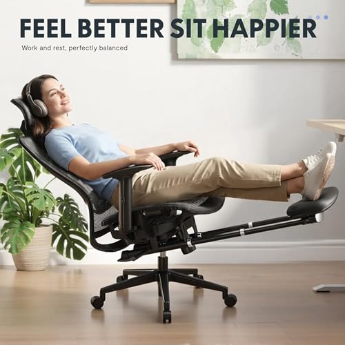 Image of FLEXISPOT Ergonomic Office Chair with Footrest High Back Mesh Computer Chair, Executive Office Desk Chairs, with Lumbar Support /2D Headrest /90-130 3-Level Reclining, OC3, Black
