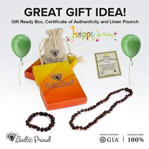 Baltic Proud Amber Necklace and Bracelet Gift Set (Unisex Cherry Raw 12.5 Inches/5.5 Inches) - Certified Premium Quality Raw Baltic Sea Amber - Thumbnail 4