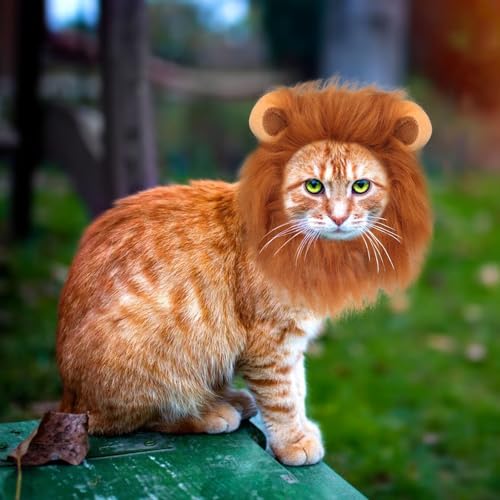 Image of Cat Halloween Costumes - Lion Mane Wigs for Cat Costumes, Adjustable Comfortable Funny Pet Kitten Cats Dress Up Clothing Accessories for Halloween Christmas Festival Party