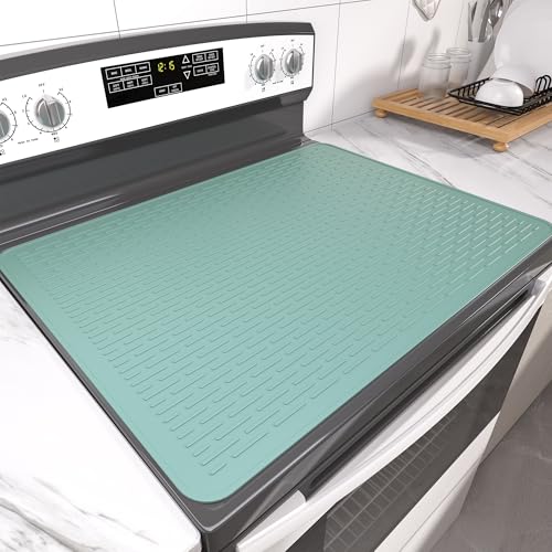 Image of Stove Top Cover for Electric Stove- Range Covers for Electric Stove,Silicone XXL Dish Drying Mat, Glass Cooktop Covers, Flat RV Range top Mats (Aqua, 30 inchx21 inch)