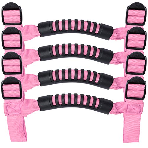 Danti 4 x Roll Bar Grab Handles Grip Handle for Jeep Wrangler YJ TJ JK JKU JL JLU Sports Sahara Freedom Rubicon X & Unlimited 1955-2024 2025(Pink)