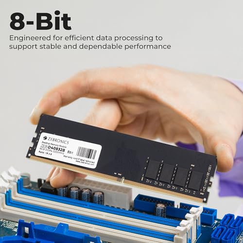 Image of Zebronics 8GB DDR4 RAM for PC, 3200MHz, 8bit Architecture, Low Power Consumption, High Stability Performance (D40832B)