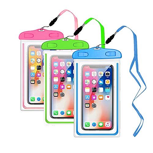YOHOTA Universal Waterproof Case,3-Piece Waterproof Phone Pouch for Smart Phones Below 7 inches (Pink,Grenn,Sky Blue)