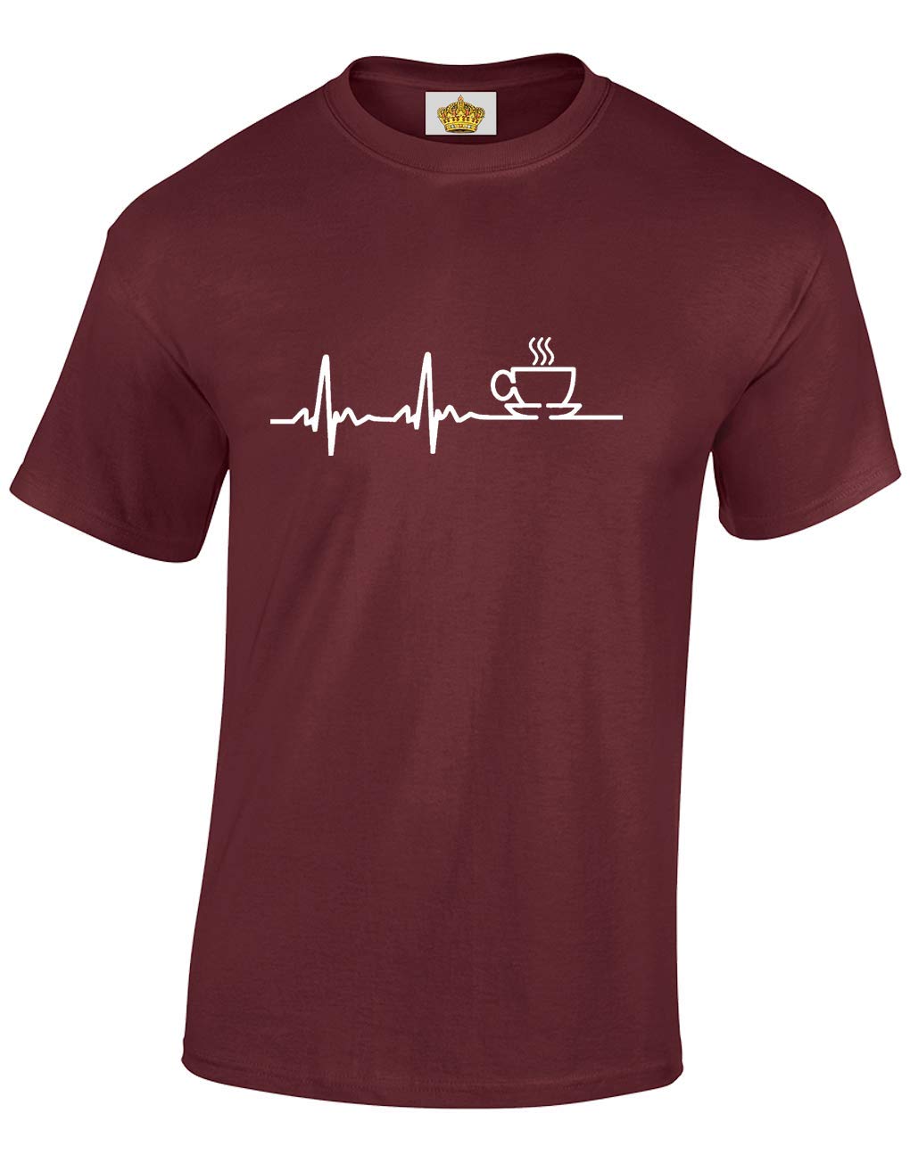 Crown Designs Coffee ECG Novelty Gift for Men & Teenagers T-Shirts Tops (Maroon/Large)