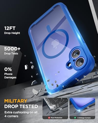 Image of Miracase for iPhone 16 Case 6.1'', [Bubble Free] Full-Body Bumper Phone case with Built-in Full Glass Screen &Lens Protector,No Gap,Compatible with MagSafe,Drop Proof 16 Cover,Blue