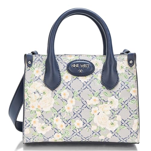 Nine West Archy Mini Satchel, Deisgner-Bolso de Mano, Color Negro, con Correa para el Hombro Mujeres, Logo Floral Azul Marino, Small Nine West Archy Mini Satchel, Deisgner-Bolso de Mano, Color Negro, con Correa para el Hombro Mujeres, Logo Floral Azul Marino, Small