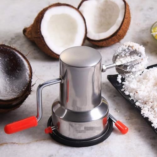 Image of IXORACART Stainless Steel Coconut Scraper with Vacuum Base - Manual, Rotatable Handle for Effortless Scraping - Durable & Rust-Resistant, Silver (1 Pack)