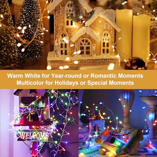 Image of BSGlobal Dual Color Changing Battery Fairy Lights (Warm White & Multicolor) | 10Ft 200 LED Christmas String Lights with Remote Control Timer Twinkle Cluster Light for Bedroom Xmas Tree Garland Decor