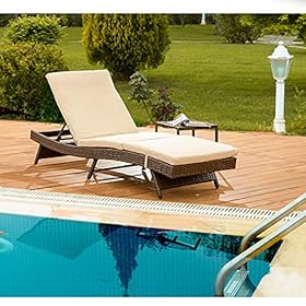 EROMMY Patio Chaise Adjustable Outdoor Chaise Lounge Chair, Rattan Wicker Patio Lounge Chair with Cushion for Beach… 51VEOE1NbwS. SS280