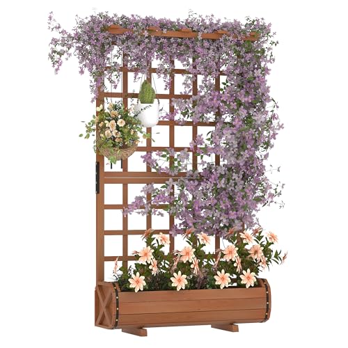 GarveeLife 67" h Raised Garden Bed with Trellis & Roof - Wooden Planter Box with Drainage, Freestanding Outdoor Garden Box for Climbing Vines, Vegetab