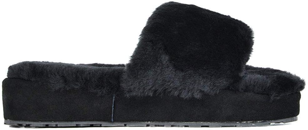 DREAM PAIRS Women's New Spa-01 Black Faux Fur Slide Fluffy Comfy Winter Slippers Size 8 M US
