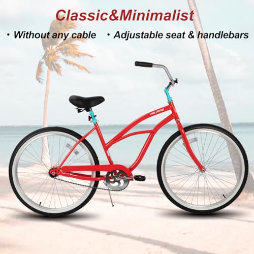 HILAND 26 Inch Womens Beach Cruiser Bike, Single Speed Commuter Bicycle with Rear Coaster Brake, Low Step-Through Frame, Comfortable Seat with Dual Springs, City Hybrid Bike for Women Men Adult