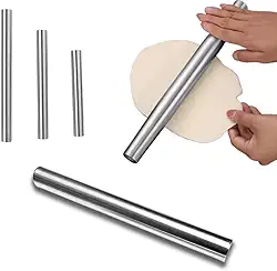Rolo de massa de aço inoxidável para assar – Rolo de massa de metal resistente de 20 cm, perfeito para fazer pizza, torta, pastelaria e biscoitos, ferramenta essencial para assar na cozinha
