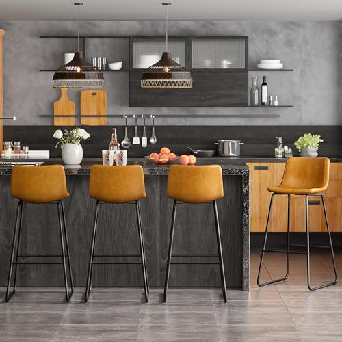 Image of REONEY Bar Stools Set of 2, 30 inch Urban Faux Leather Counter Stools, Brown